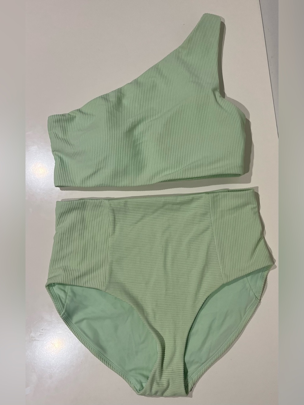 Calia One-Shoulder Ribbed Bandeau Bikini Set in Light Mint